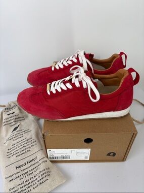 Bared Footwear Gavia Red Suede Low-Profile Women's Sneakers with White Laces